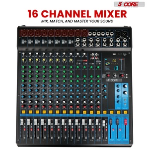 5 Core Audio Mixer 16 Channel DJ Soundboard <b>USB</b> Interface <b>Bluetooth</b> Mixing Console w 24 SPX Effect - Product Image 2