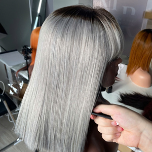 LINU Grey Virgin Vietnamese Hair Lace Front <b>Wig</b> Double Drawn 250% Density HD for Lace <b>Long</b> Length All Colors 300gr - Product Image 1