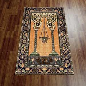 Tapis de prière vintage, Tapis orange, Tapis turc imprimé, Tapis islamique, Tapis doux à poils longs - Product Image 1