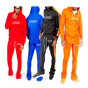 Ensembles empilés avec logo imprimé bouffant Survêtements pour hommes Ensembles de pantalons évasés 2 pièces Logo personnalisé Ensemble 2 Poissons pour hommes - Product Image 1