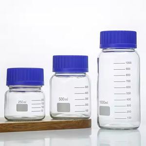 Botella de laboratorio redonda de boca ancha de vidrio de borosilicato de 30000ml con tapón de rosca de polipropileno y anillo de vertido azul - Product Image 4