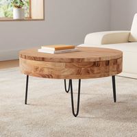 Table basse ronde en bois massif faite à la main avec rangement Design minimaliste pour salon meubles d'hôtel et d'appartement