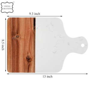 Tabla de cortar de madera de acacia de mármol personalizada ecológica con mango de tabla de cortar de madera natural en caja - Product Image 2