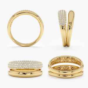 Anillo de doble banda de diamante natural de corte brillante redondo y fino de oro macizo de 18 quilates, regalo de fiesta de boda perfecto para amantes - Product Image 3