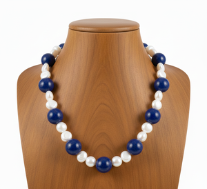 Women's 18-Inch Silver 925 Gold <b>Beaded</b> Necklace Natural Lapis Lazuli High Quality Handcrafted Geometric Trendy Gift - Product Image 1