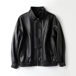 Chaquetas de mujer 2025, bombardero de cuero suelto Retro personalizado para mujer, chaqueta de cuero de piel de oveja personalizada auténtica - Product Image 6