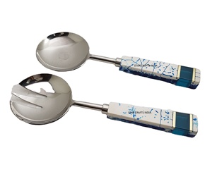 Nouvelle résine avec poignée en métal incrusté en acier inoxydable avec finition argentée pour mélanger et cuire la salade ou les cuillères de service - Product Image 1