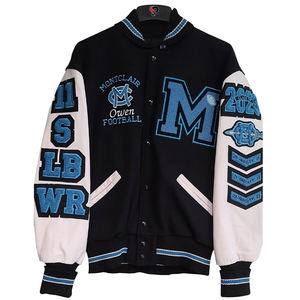 Chaquetas OEM de talla grande para hombre, parches de chenilla, chaquetas universitarias para jóvenes, chaqueta universitaria morada y negra con letras personalizadas para mujer - Product Image 5