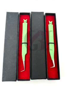 Vente en gros de pinces d'extension de cils à revêtement en poudre mat menthe lance à 90 degrés Instruments de beauté de conception papillon arrière - Product Image 6