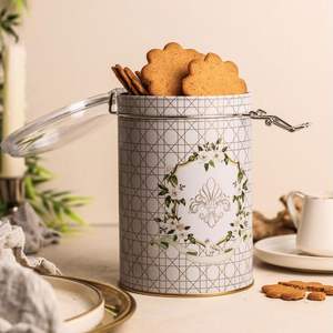 Caja de almacenamiento decorativa Rosy 1.1L Ø 105x150mm redonda de metal con cierre de alambre y tapa transparente - Product Image 3
