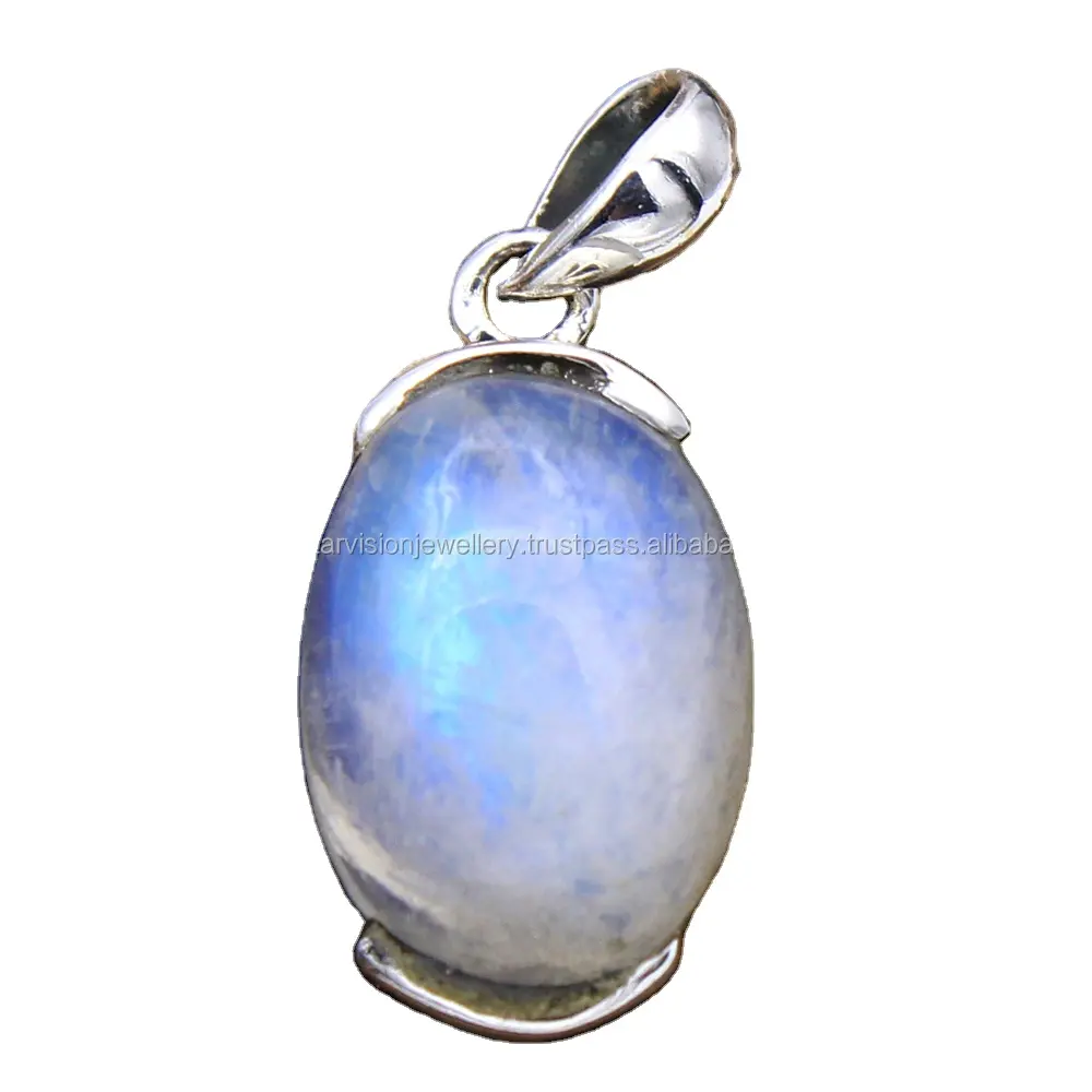 Cầu Vồng Tự Nhiên Moonstone Trang Sức Bán Buôn Mặt Dây Chuyền Bạc Sterling 925