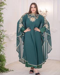 Robe caftan élégante en crêpe satinée marocaine, longueur au sol, respirante, blanche, takchita, taille standard pour femmes, fête de Nikkah - Product Image 5
