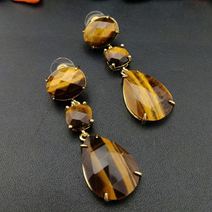 Pendientes bohemios coloridos de cuarzo rosa para mujer, aretes colgantes de piedras preciosas hechas a mano étnicos, joyería - Product Image 5