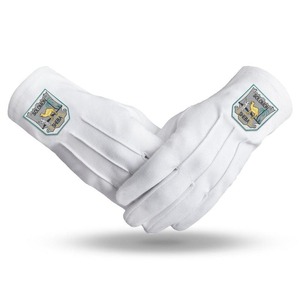 Gants maçonniques en coton blanc de haute qualité Logo personnalisé couleur trois coutures à portée de main utilisation extérieure nouveauté prix de gros pas cher - Product Image 1