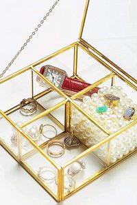ARTINCO Art502 <b>Vintage</b> Glass Jewelry <b>Box</b> Four Compartments Engraved Design Customizable Size Brass Glass Construction for - Product Image 6
