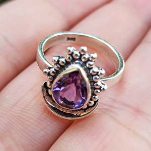 Navya <b>Craft</b> Handmade 925 Sterling Silver Amethyst Women's <b>Ring</b> Trendy Bezel Setting for Gift Sizes 4 to 14 US - Product Image 2