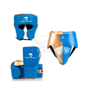 Conjunto de combate de boxeo de alta calidad Nuevo logotipo personalizado Conjuntos de boxeo ganadores con cordones negros Conjunto de combate de cuero genuino - Product Image 1