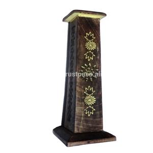 Brûleurs de bâtons d'encens de modèle de tour carrée sculptée en bois de manguier pour la vente en gros de parfum d'intérieur d'Inde - Product Image 1
