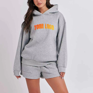 Conjunto de Sudadera con Capucha y Pantalones Cortos Extra Grandes para Mujer, 100% Algodón, Atuendo Informal de Verano - Product Image 1