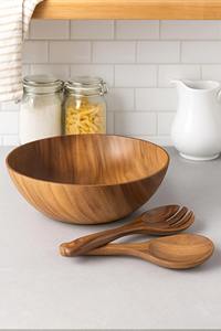 Cuenco de madera con acabado liso para aperitivos de ensalada y comida saludable - Product Image 1