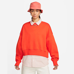 Sudadera holgada de cuello redondo acanalado, 70% algodón, 30% poliéster reciclado, lana acanalada, con dobladillo, naranja brillante - Product Image 1