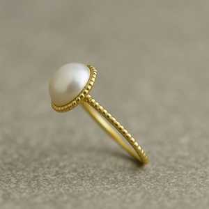 Anillo de compromiso de perlas de agua dulce de oro amarillo de 14 quilates con joyería artística para mujeres y niñas - Product Image 5