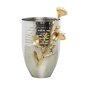 Handcrafted Metal Flower Vase With Gold <b>Butterfly</b> Leaf & Branch Design Elegant Polished Stainless Steel Tabletop For Home <b>Decor</b> - Product Image 2