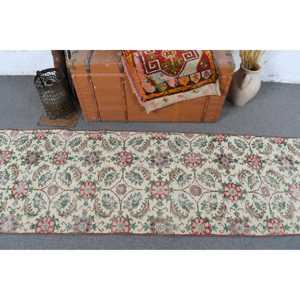 Turkish 2.5x9.8 ft Rug, Vintage <b>Runner</b> Rug, <b>Red</b> Floral Rug - Product Image 3