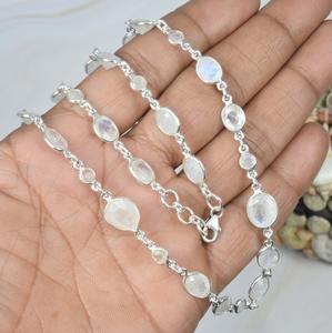 Arc-en-ciel Moonstone 925 Sterling Silver Gemstone Chain Pendentif Chaîne Poire Forme Juin Mois Birthstone Cadeau Pour Noël - Product Image 2