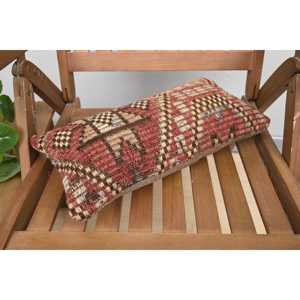 Brown Kilim Patchwork Wool Pillow Luxury 8x16 Inch Decorative Accent <b>Cushion</b> with Vintage <b>Leaves</b> Pattern for Sofas - Product Image 5