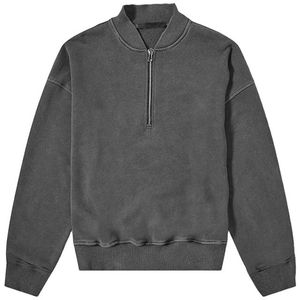 Sweat-shirt lourd en molleton français 100% coton uni de qualité supérieure, fermeture éclair 1/4, lavé | Pull d'hiver unisexe confortable - Product Image 4