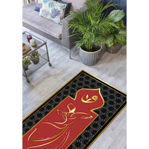 Tapis de prière rouge et or : Tapis de culte islamique, lavable en machine, tapis fin non tissé - Product Image 4