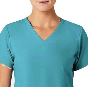 Uniforme de Enfermería Profesional Personalizado OEM, Conjunto de Uniforme Médico de Punto 100% Algodón con Blusa de Bolsillo Doble Holgada y Pantalones para Mujer - Product Image 5