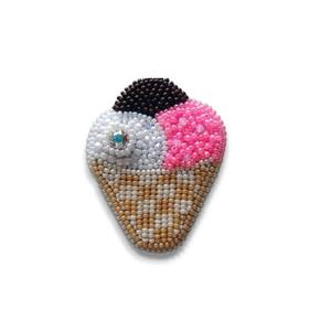 Crème glacée avec broche brodée en cristal broderie à la main et broche de mode perlée en fil de lingot - Product Image 2