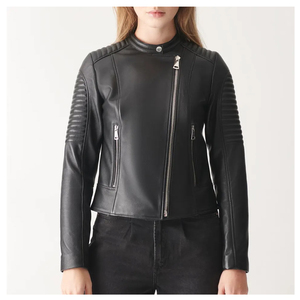 Chaquetas de cuero de moda estilo motorista chaqueta de cuero de piel de oveja genuina chaquetas transpirables para mujer - Product Image 3