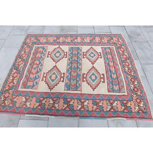 พรมวินเทจขนาด 4.7x5.5 ฟุต พรมตุรกี ลายต้นไม้และพืชสีแดง พรมขนสัตว์ - Product Image 3