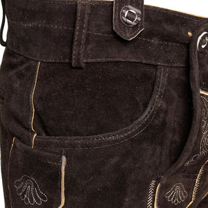 Ropa informal de cuero genuino bávaro Diseño de bordado personalizado Lederhosen con bolsillos de cintura media Pantalón largo hasta la rodilla - Product Image 4