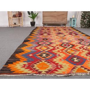 Alfombra Turca Grande de 5.1x9.8 pies, Alfombra Vintage, Alfombra Kilim con Diseño Floral Rojo - Product Image 5
