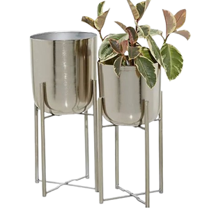 Jardinière de sol en métal avec support fini or Jardinière de sol faite à la main personnalisée avec revêtement en poudre d'usine au design classique - Product Image 3