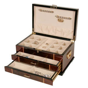 Joyero Rústico de Madera con Incrustaciones de Nogal Oscuro y Detalles Enrollados - Product Image 1