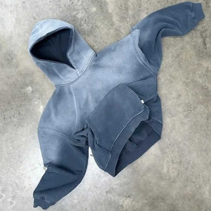 Pull à capuche pour hommes en détresse poids lourd 480 500gsm éponge française Double couche lavé à la pierre recadrée soleil délavé à capuche pour hommes - Product Image 4
