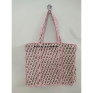 Fait à la main en coton imprimé de blocs floraux sac à provisions grand sac à provisions sac fourre-tout en coton cadeaux abordables pour femmes pour elle - Product Image 2