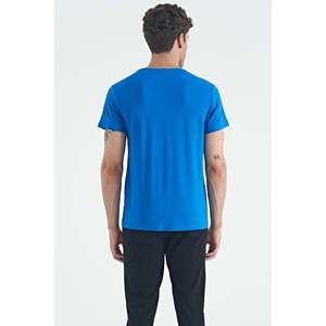 T-shirt basique à col rond pour homme Air Jones, mélange de coton et d'élasthanne de qualité supérieure, manches courtes, coupe classique, bleu Saks, modèle 88245 - Product Image 5