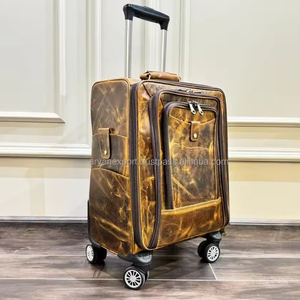 Nuevo Real hecho a mano de grano completo de cuero genuino equipaje Trolley bolsas personalizadas Weekender Overnighter Trolley equipaje con ruedas - Product Image 2