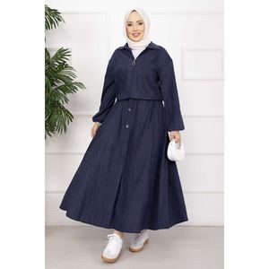 Conjunto de Chaqueta Bomber Azul Marino y Falda con Botones, Estilo Casual Contemporáneo, Talla XS, Tejido con Patrón Sólido, Conjunto de Dos Piezas para Invierno - Product Image 1