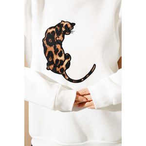 Ekru, sudadera informal de tres hilos, estampado de retazos de seda de punto de Tigre, diseño forrado largo para la temporada Otoño Invierno, tallas XS 3XL - Product Image 2