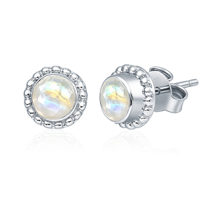 Pendientes Románticos de Plata de Ley con Baño de Rodio y Piedra Lunar Arcoíris Natural, con Engaste de Bisel, Regalo para Compromiso, Boda o Aniversario - Product Image 1