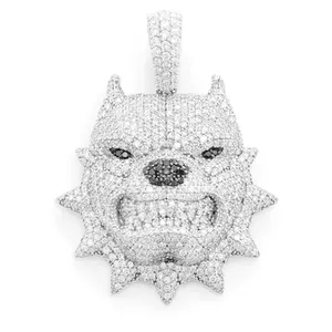 Nieuwe Collectie Pitbull Spike Collar Diamond Hanger 3ctw Ronde Moissanite Hiphop Hanger Ketting Fabriek Custom Zilveren Sieraden