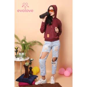 Sudadera Evolve para Mujer, 100% Algodón, Cuello Redondo, con Capucha, Manga Larga, Estilo Crop Top Moderno, Transpirable, para Invierno - Product Image 2