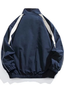 Chaqueta Deportiva Azul Marino para Hombre, Cortavientos, con Rayas Blancas, Cierre de Cremallera, Cuello Alto, Corte Regular, para Otoño - Product Image 2